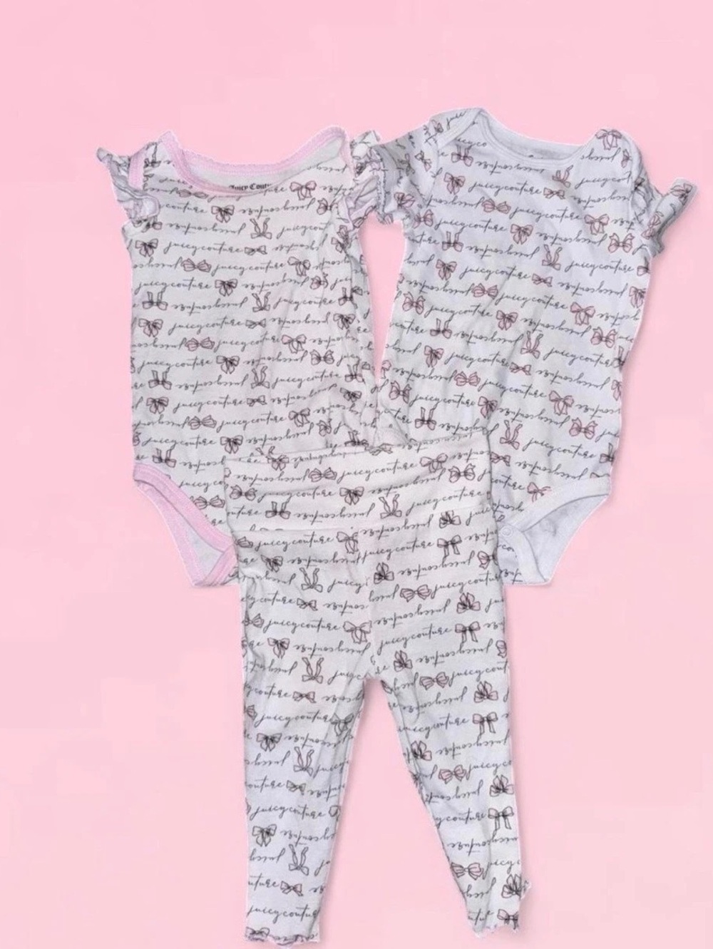 Juicy Couture 3-Piece Bodysuit & Leggings Set Pink & White